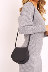 Black Faux Leather Rounded Cross Body Bag - Toby-Bags