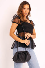 Black Faux Leather Ruched Bag - Renea-Bags