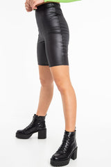 Black Faux Leather Seam Front Cycling Shorts - Katrin-Shorts