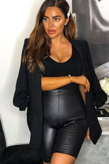 Black Faux Leather Seam Front Cycling Shorts - Katrin-Shorts