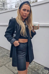 Black Faux Leather Seam Front Cycling Shorts - Katrin-Shorts