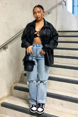 Black Faux Leather Shacket - Leiyah-Shacket