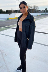 Black Faux Leather Shacket - Leiyah-Shacket
