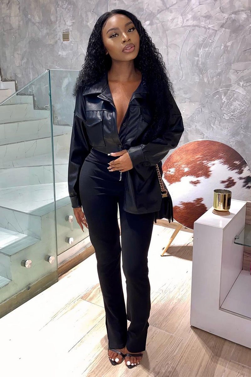 Black Faux Leather Shacket - Leiyah-Shacket