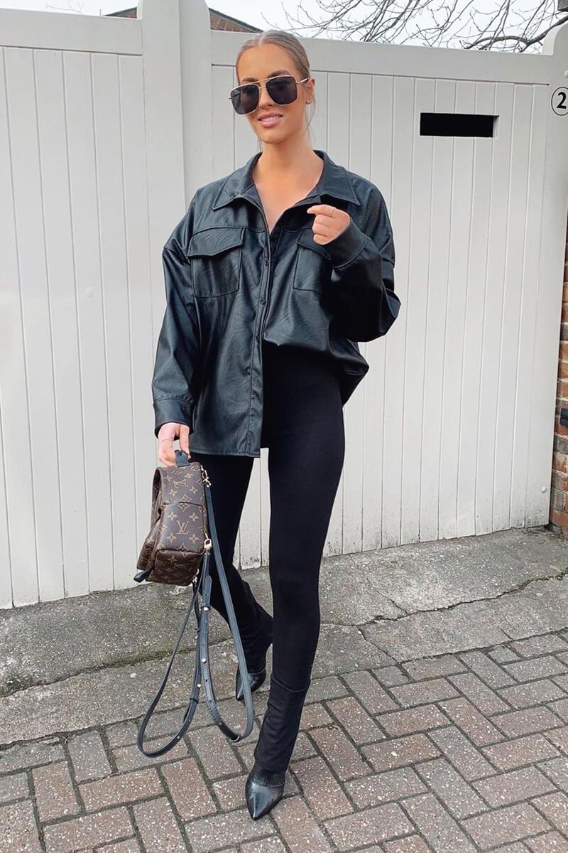 Black Faux Leather Shacket - Leiyah-Shacket