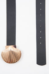 Black Faux Leather Shell Buckle Belt - Janna-Belts