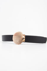 Black Faux Leather Shell Buckle Belt - Janna-Belts