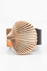 Black Faux Leather Shell Buckle Belt - Janna-Belts