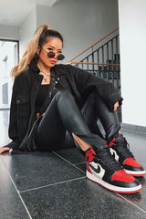 Black Faux Leather Side Split Leggings - Katiana-Leggings