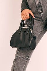 Black Faux Leather Silver Clasp Bag - Neva-Bags