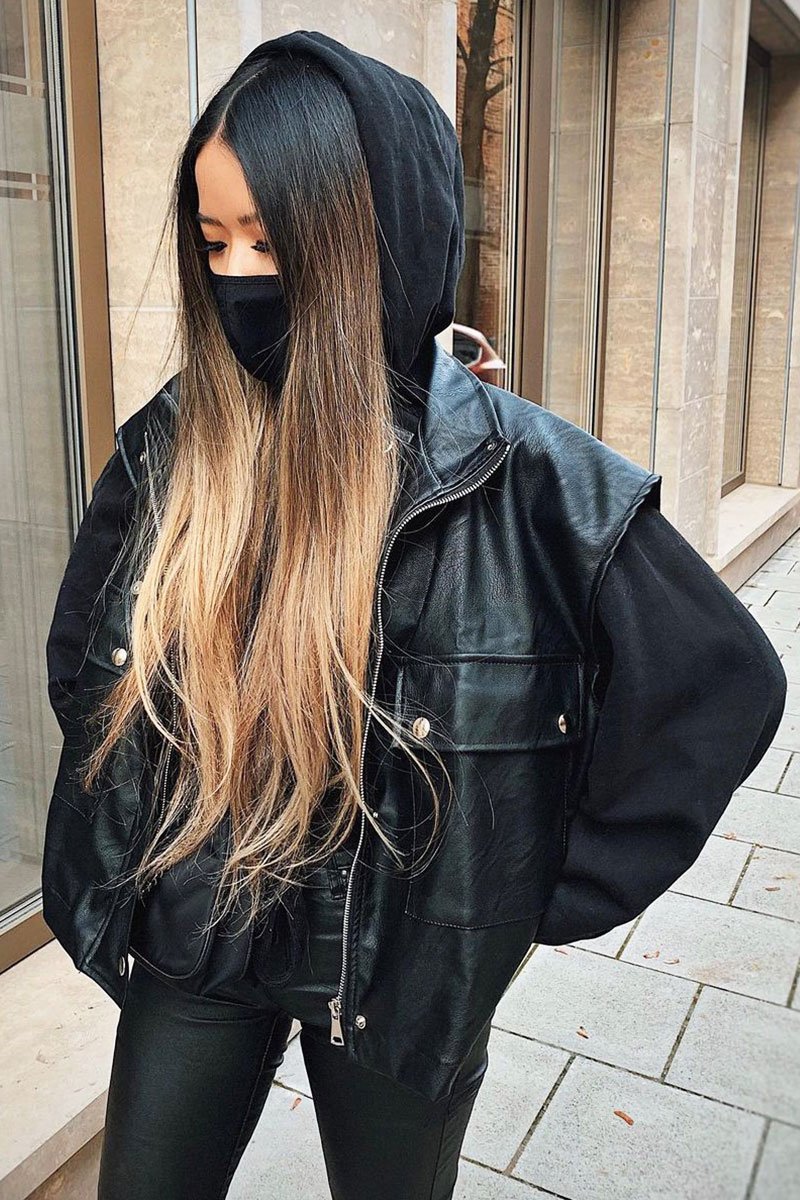 Black Faux Leather Sleeveless Gilet Jacket - Kierstan-Jackets