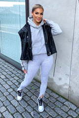 Black Faux Leather Sleeveless Gilet Jacket - Kierstan-Jackets