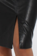 Black Faux Leather Split Hem Midi Skirt - Kendra-Skirts