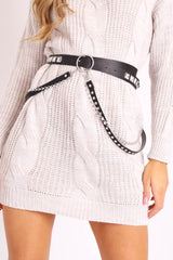 Black Faux Leather Square Stud Chain Belt - Yareliz-Belts