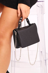 Black Faux Leather Stud Top Handle Bag - Itzia-Bags