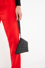 Black Faux Leather Studded Wrist Strap Bag - Nicoletta-Bags