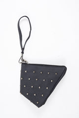 Black Faux Leather Studded Wrist Strap Bag - Nicoletta-Bags