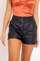 Black Faux Leather Tailored Shorts - Georgia-Shorts