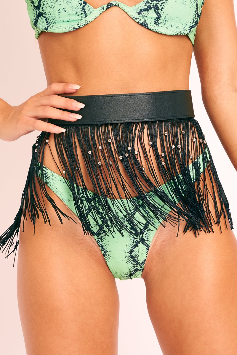 Black Faux Leather Tassel Detail Belt - Preslie-Belts