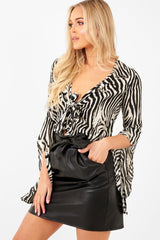 Black Faux Leather Tie Waist Mini Skirt - Eliyanna-Skirts