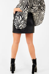 Black Faux Leather Tie Waist Mini Skirt - Eliyanna-Skirts