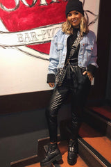 Black Faux Leather Tie Waist Tapered Trousers - Calina-Trousers