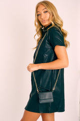Black Faux Leather Top Handle Mini Bag - Emylia-Bags