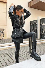 Black Faux Leather Utility Shirt Dress - Hailey-Dresses