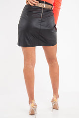 Black Faux Leather Wrap Front Mini Skirt - Ivyanna-Skirts