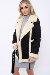 Black Faux Shearling Coat - Scarlett-Coats