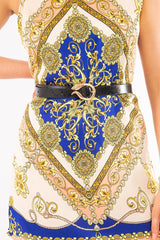 Black Faux Snake Leather Gold Embellished Belt - Zyon-Belts