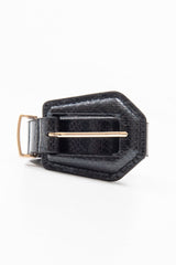 Black Faux Snake Patent Large Buckle Belt - Noriyah-Belts