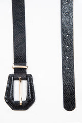 Black Faux Snake Patent Large Buckle Belt - Noriyah-Belts