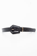 Black Faux Snake Patent Large Buckle Belt - Noriyah-Belts