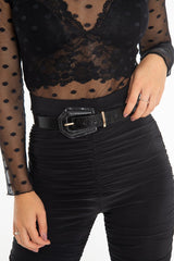 Black Faux Snake Patent Large Buckle Belt - Noriyah-Belts