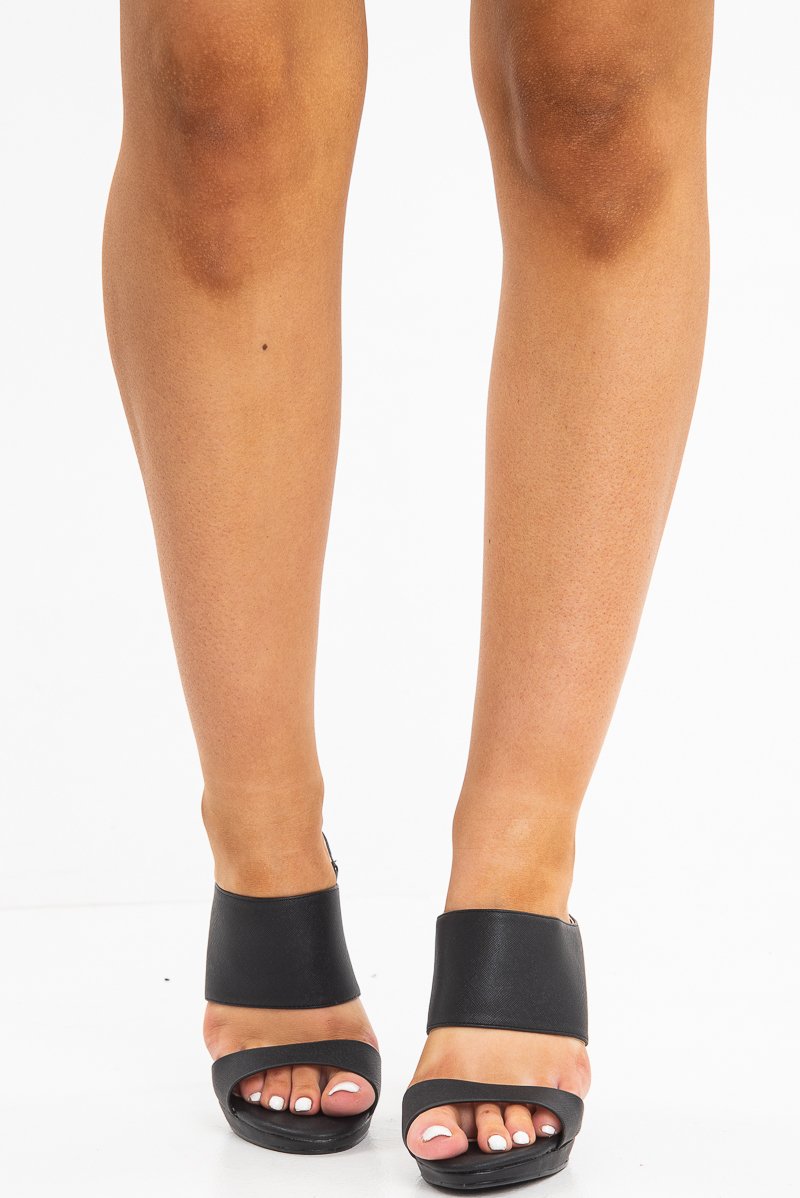 Black Faux Snake Two Part Mule Heels - Bronwen-Heels