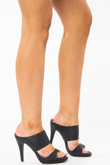 Black Faux Snake Two Part Mule Heels - Bronwen-Heels