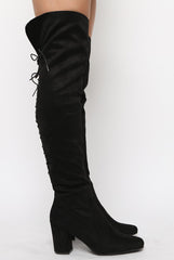 Black Faux Suede Back Lace Up Thigh High Boots - Brooklyn-Boots