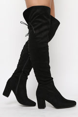 Black Faux Suede Back Lace Up Thigh High Boots - Brooklyn-Boots