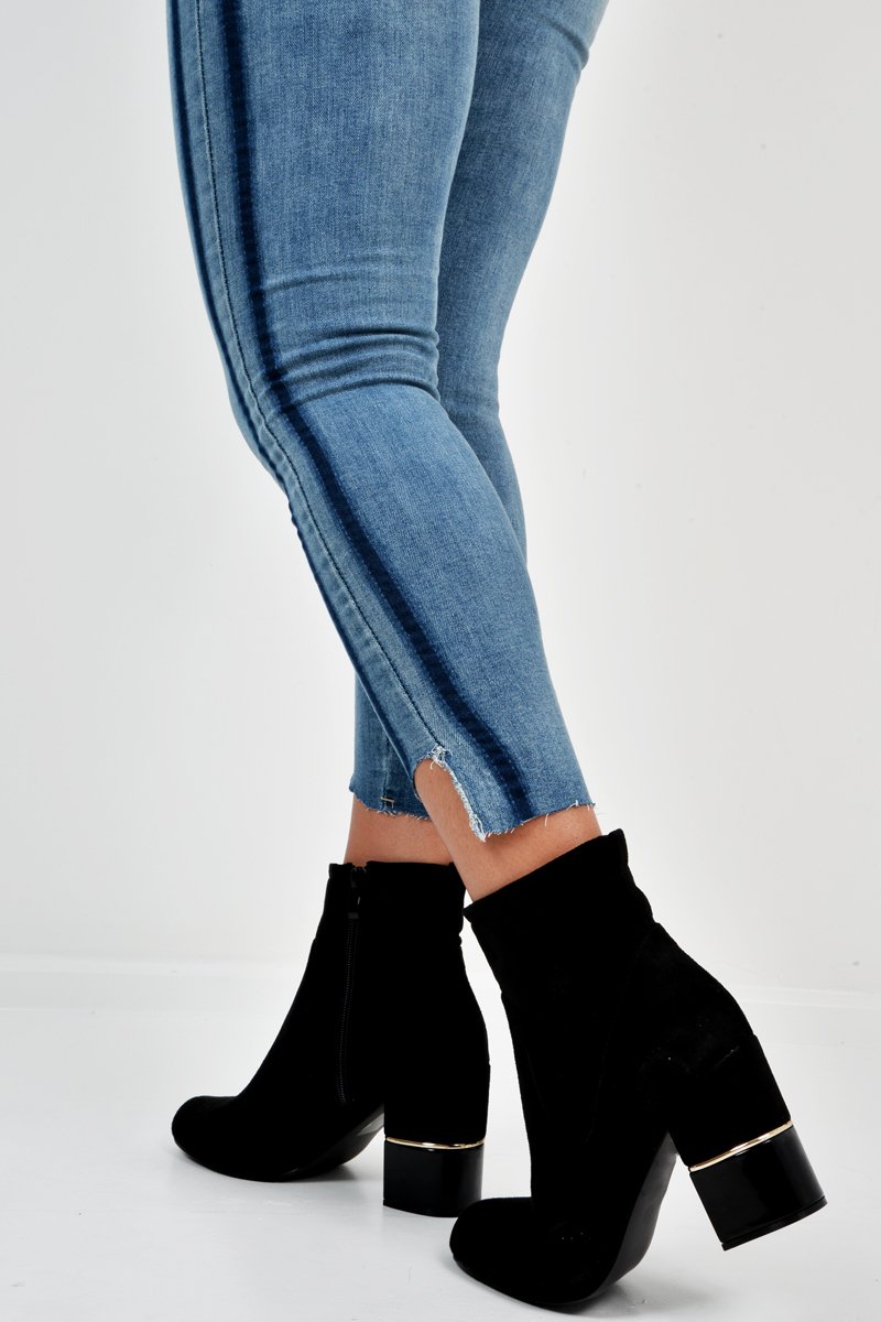 Black Faux Suede Block Heel Boots - Anasofia-Boots