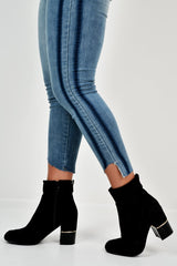 Black Faux Suede Block Heel Boots - Anasofia-Boots