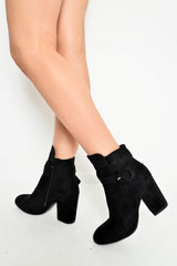 Black Faux Suede Buckle Detail Ankle Boots - Jaielle-Boots