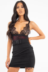 Black Faux Suede Buckle Front Mini Skirt - Leya-Skirts