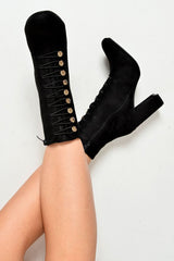 Black Faux Suede Button Detail Ankle Boots - Hadlyn-Boots