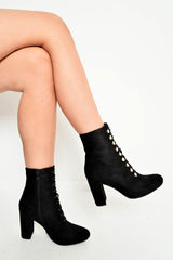 Black Faux Suede Button Detail Ankle Boots - Hadlyn-Boots
