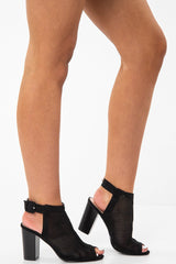 Black Faux Suede Cage Front Block Heels - Shannon-Heels
