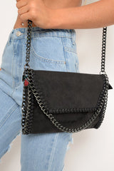 Black Faux Suede Chain Trim Cross Body Bag - Deina-Bags