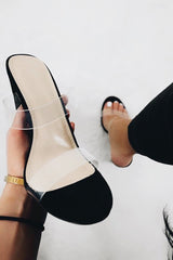 Black Faux Suede Clear Strap Heels - Rochella-Heels