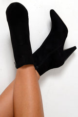 Black Faux Suede Cone Heel Boots - Gunnar-Boots