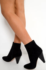 Black Faux Suede Cone Heel Boots - Gunnar-Boots